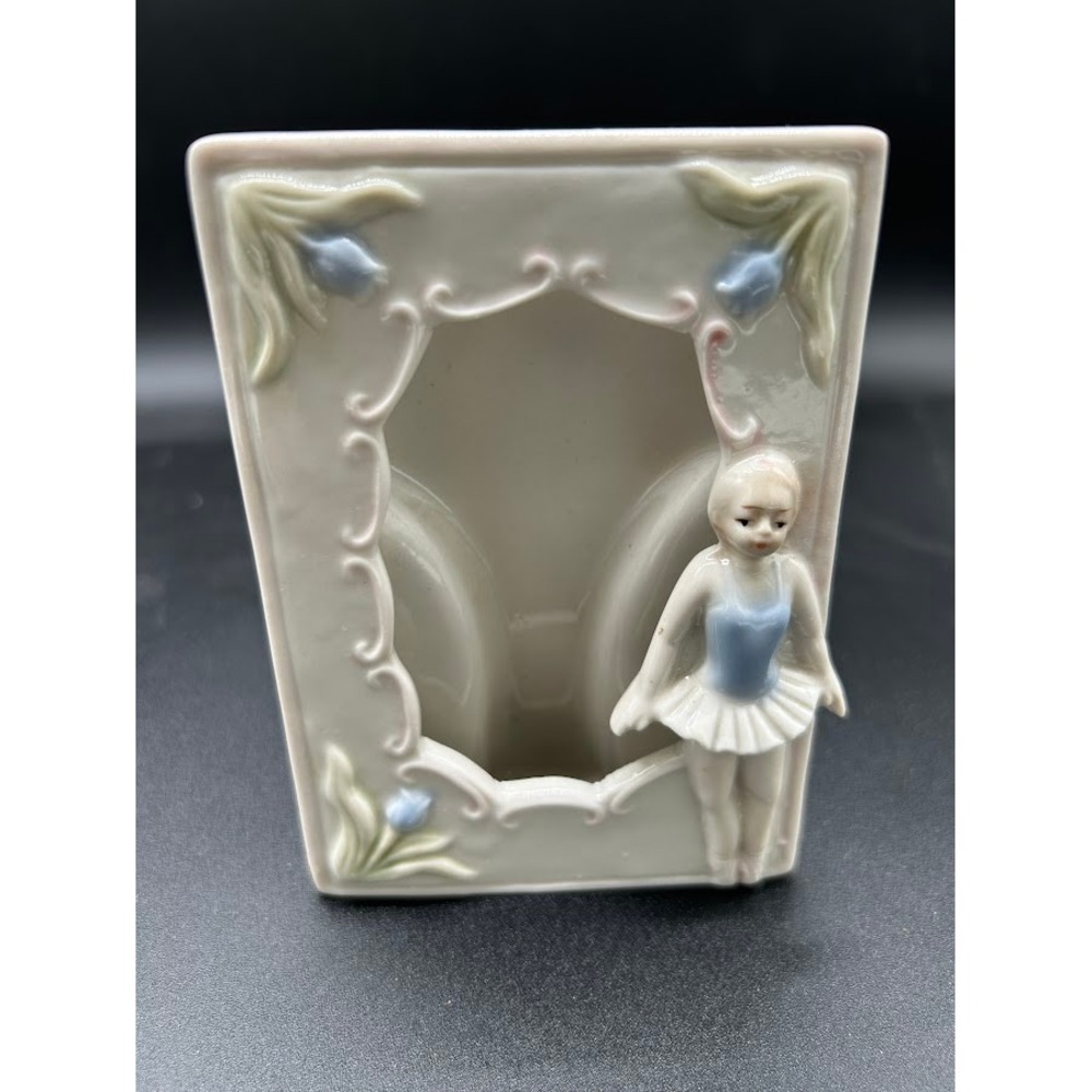 Vintage Greenbrier International Ceramic Ballerina Picture Frame Blue White Mini